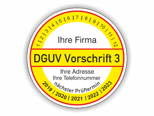 Prüfplakette DGUV Vorschrift 3 - PERSONALISIERT