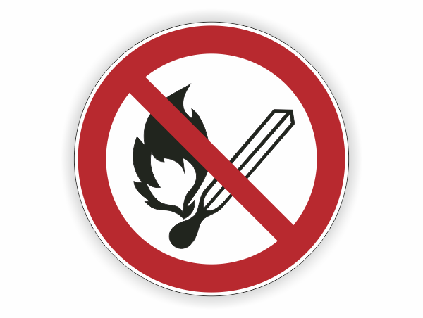Keine offene Flamme. Feuer, offene Zündquelle und Rauchen verboten