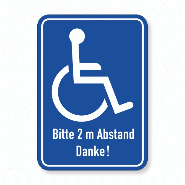 Rollstuhl-Fahrer Bitte 2 m Abstand
