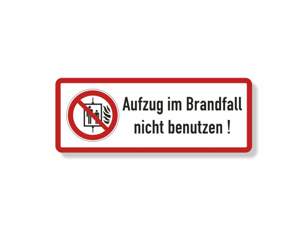 Aufzug im Brandfall nicht benutzen" mit Symbol