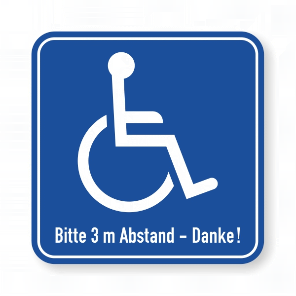 Rollstuhl-Fahrer "Bitte 3 m Abstand" 30 x 30 cm