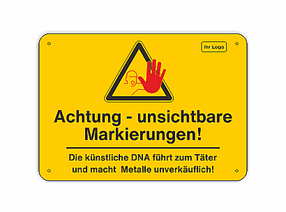 Achtung - unsichtbare Markierungen, DNA, Symbol gelb, schwarz, rot