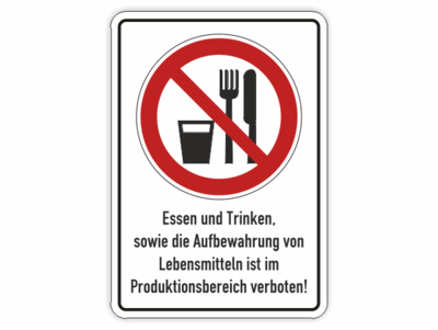 Essen verboten, Becher, Besteck, und Zusatztext
