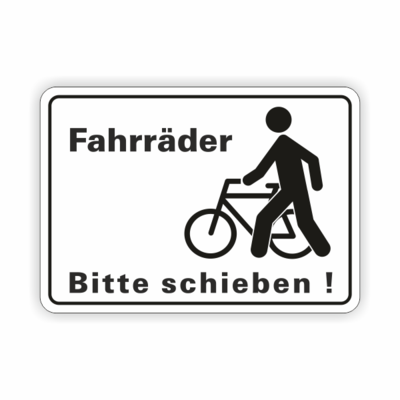 Fahrräder bitte schieben, geschobenes Fahrrad