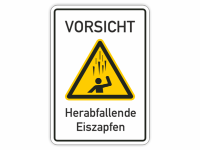 gelbes Dreieck herabfallende Eiszapfen, Text