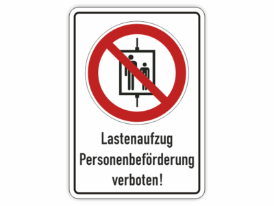 Lastenaufzug Personenbeförderung verboten, mit Symbol