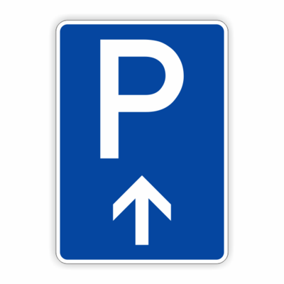 Parkplatzschild bau, weiß, mit Pfeil gerade