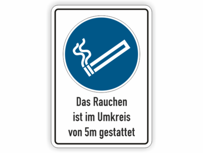 Rauchen gestattet, weisse Zigarette auf blauem Grund
