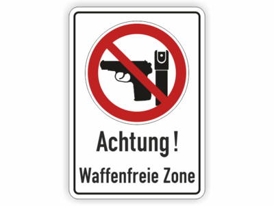 Waffenfreie Zone, Verbotszeichen mit Pistole und Spray