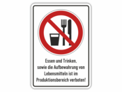 Essen verboten, Becher, Besteck, und Zusatztext